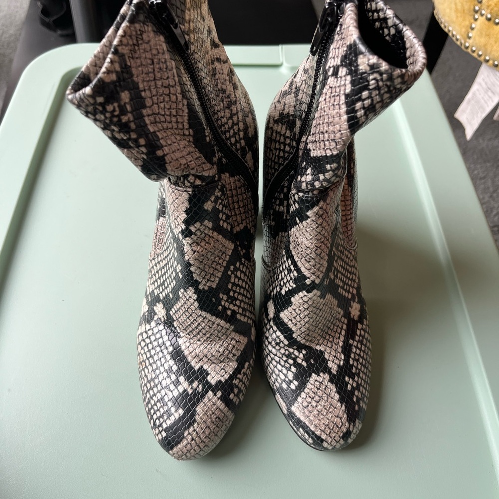 Aldo Black and Grey Snakeskin Ankle Booties